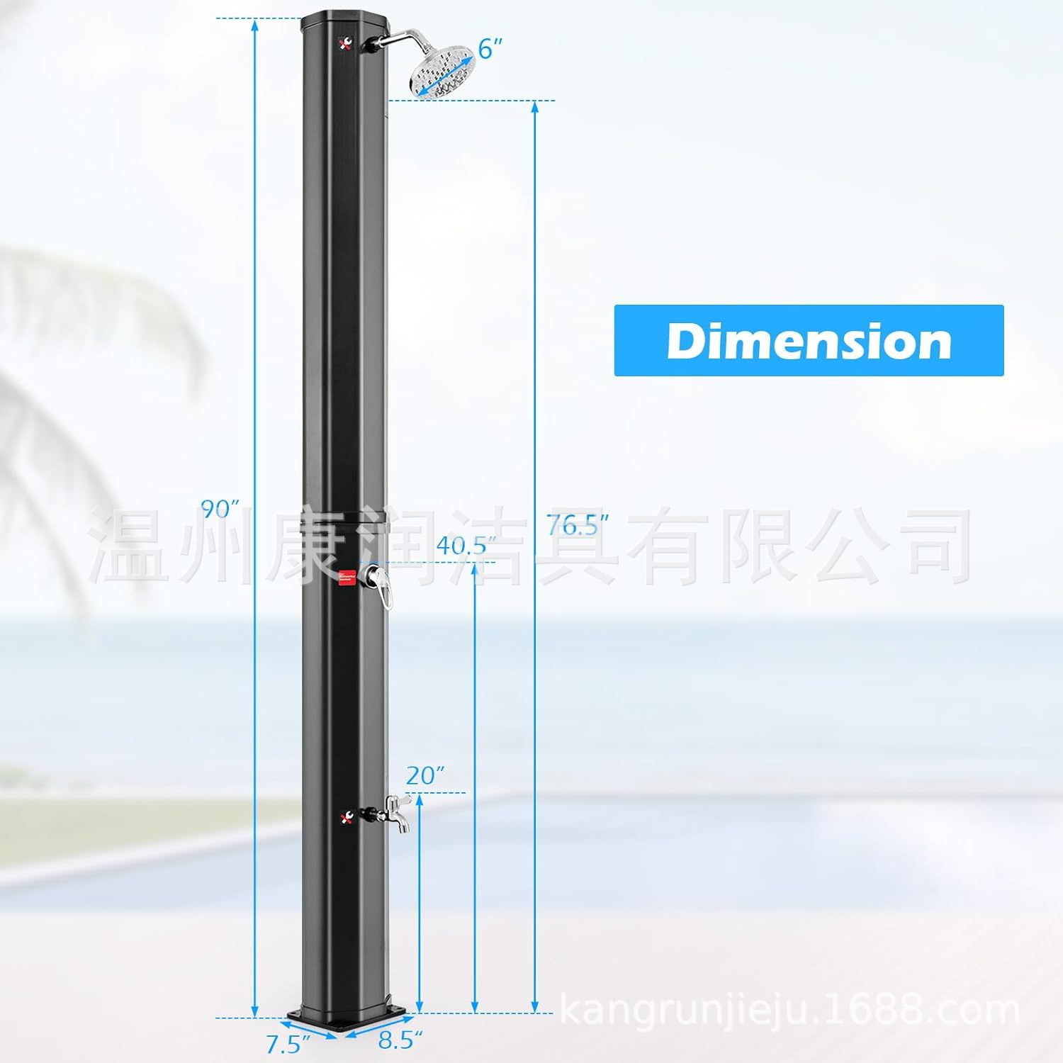 Kangrun solar coloca la columna de ducha ultravioleta 60 litros negro de gran capacidad piscina de playa ducha de jardín