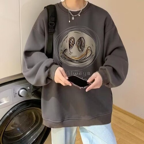 American-style crew neck sweatshirt for men, spring and autumn fashion brand, loose large size couple lined long-sleeved T-shirt