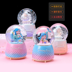 創意炫彩燈光音樂水晶球100號自動飄雪節日禮品擺件水球生日禮物