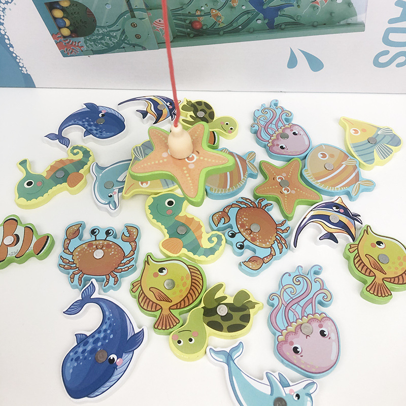 Producto de madera letras y números cognitivos educación temprana educativa magnética pesca juguetes niños Juego padre-hijo suministro directo de fábrica