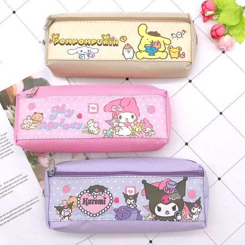 New cartoon Kuromi student double grid pencil bag Japanese cute big-eared dog children's stationery storage bag pencil bag