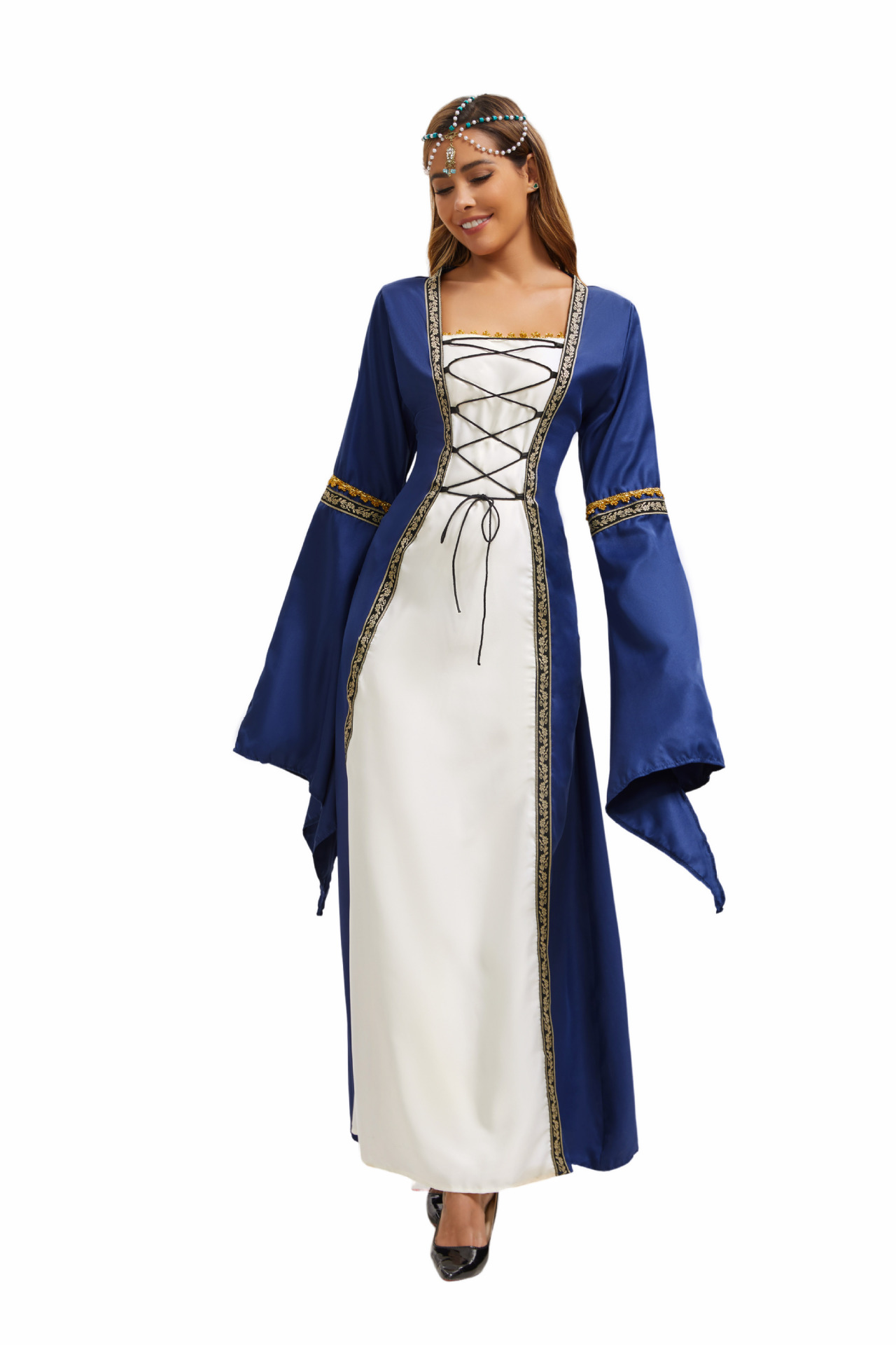 Robe longue de style européen et américain 2025, col carré, manches évasées, style gothique rétro, vêtements pour femmes, robe de cour médiévale_voghion.com