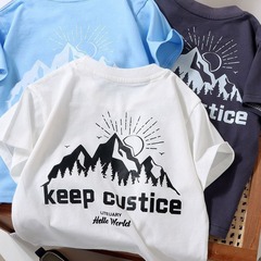 Children's Short-Sleeve Summer T-Shirts for Boys and Girls, Printed Pure Cotton, Lightweight and Comfortable, Loose-Fitting Hooded Tops for Toddlers