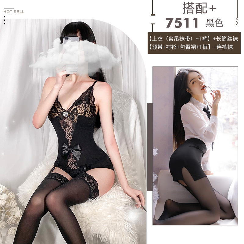 Sexy lencería sexy Secretario pasión traje pequeño pecho tentación transparente Super coqueto pijamas sexy uniforme de una pieza de entrega