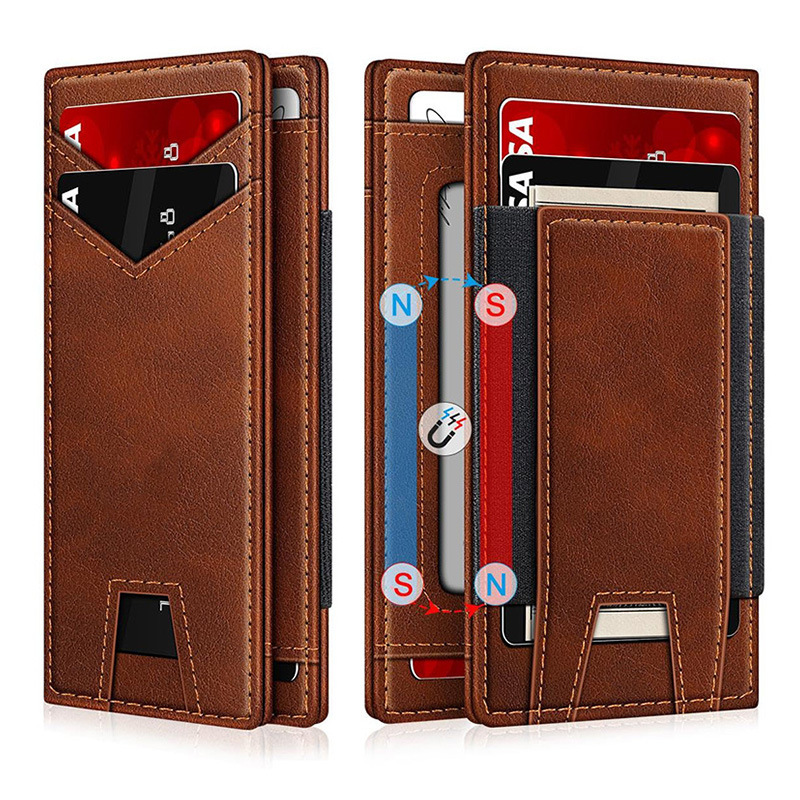 Paquete de tarjeta de identificación de múltiples tarjetas de gran capacidad de Amazon Cartera ultrafina de doble pliegue Cartera de cuero simple de negocios para hombres