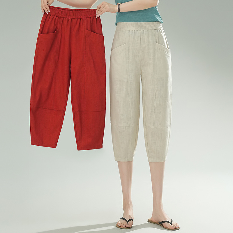 Cotton and Linen Cropped Pants for Women 2026 Summer New Style Harem Pants Linen Casual Loose Fit Cotton and Linen Cropped Pants for Women 2026 Summer New Style Harem Pants Linen Casual Loose Fit
