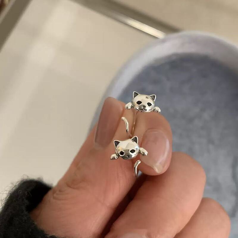 复古做旧可爱猫咪耳环女小众设计感简约气质百搭高级感耳钩耳饰|undefined