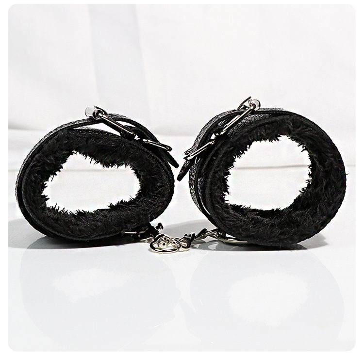 Jiuai SM Hand and Foot Cuffs Set with Neck Cuff and Blindfold, Black PU Leather and Plush — detail image 12