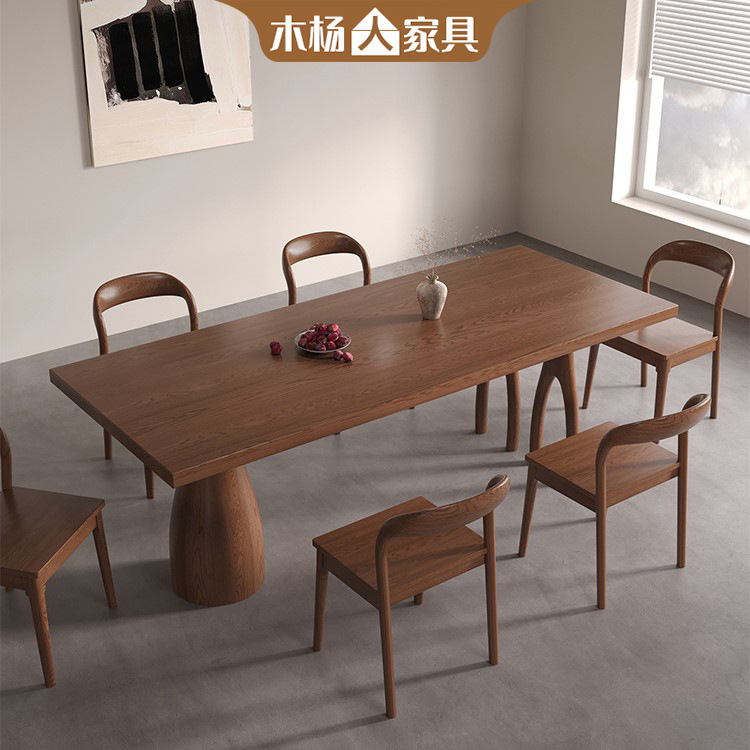 Muyangren Nordic Solid Wood Dining Table and Chair Set, Rectangular Home Dining Table, White Ash Workbench, Living Room Long Table