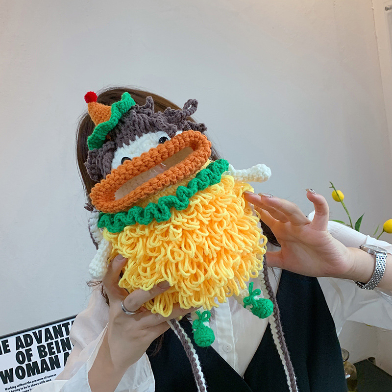 Douyin popolare salsiccia bocca grande bocca borsa per cellulare borsa fatta a mano all'uncinetto fai da te in lana per maglieria borsa divertente portachiavi_voghion.com