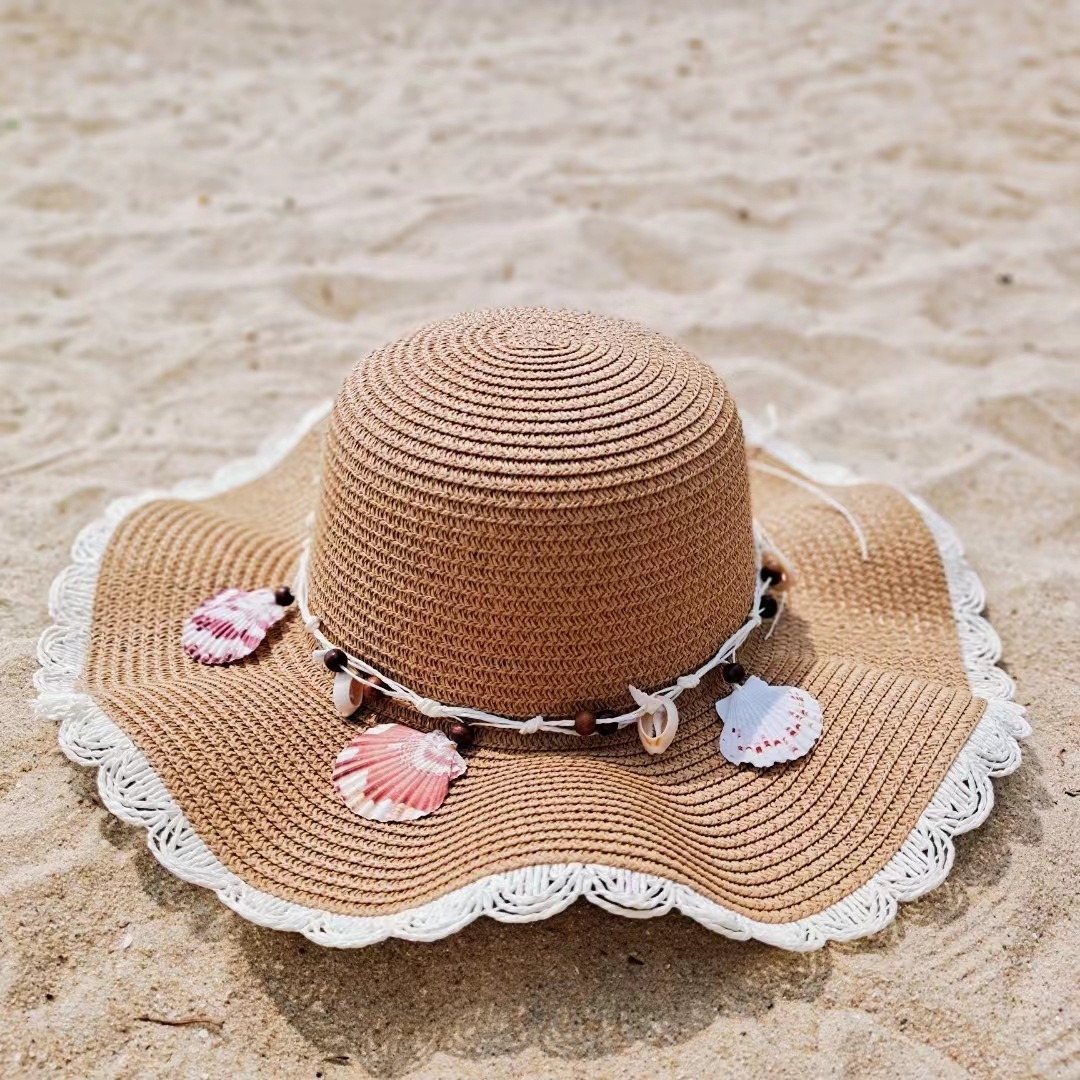 Papyrus Material Shell Pattern Women's Cute Sweet Shell Big Eaves Straw Hat