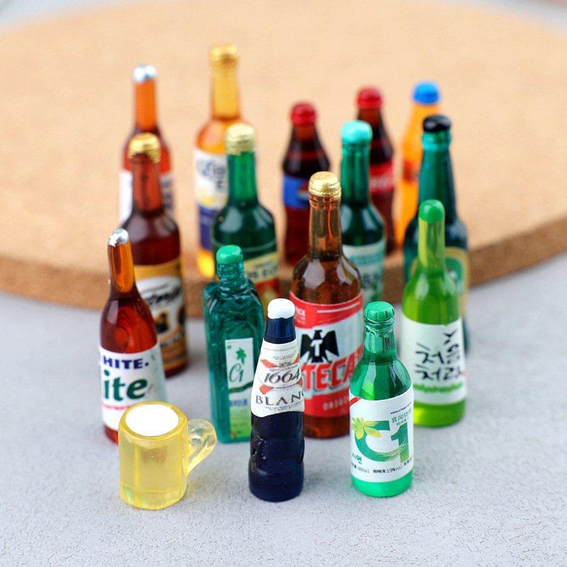Miniature Wine Bottle Ornaments Beer Bottle Night Light Resin Accessories Car Mini DIY Dollhouse Small Bottle