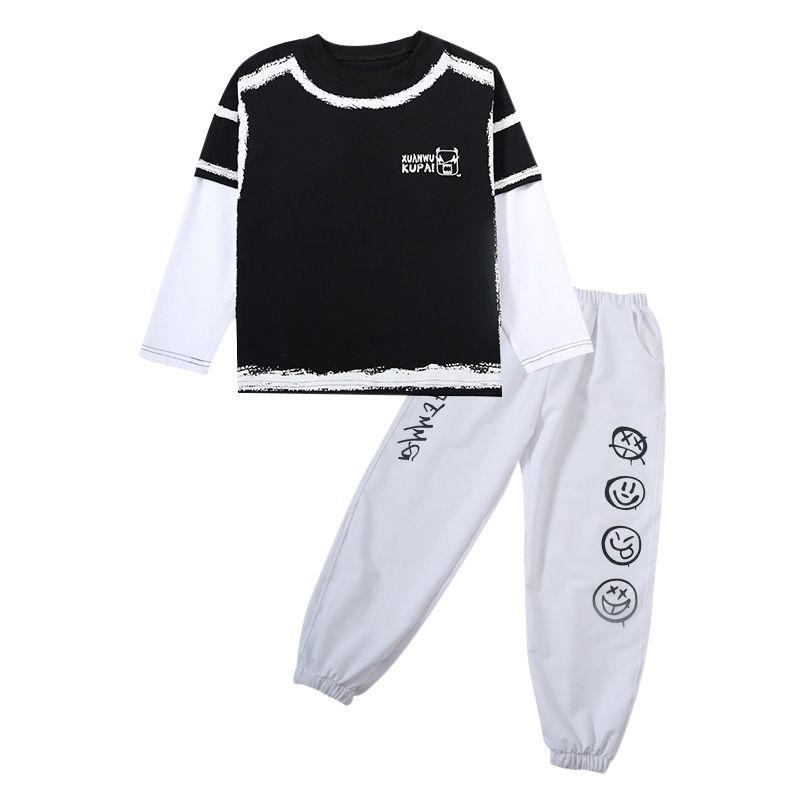 Ventas mensuales [500 +] nueva ropa de rendimiento para niños Estilo occidental niños medianos y grandes Niños de manga larga de dos piezas de moda suelta