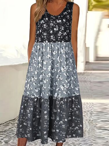 New European and American Women's Spring Digital Print Medium-Length Loose Casual Backless Dress