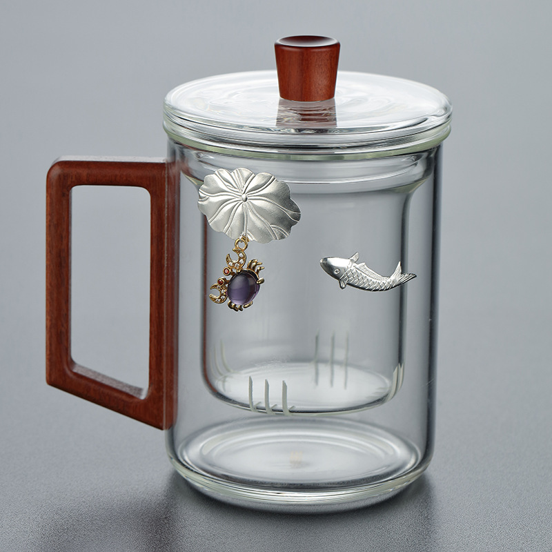 Стеклянная чашка для дома большой вместимости с крышкой, с функцией разделения чая и воды, чашка для заваривания чая, фильтр для цветочного чая, термостойкое стекло.