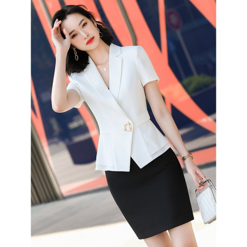 Women's Summer White Short Sleeve Blazer, Thin Version, Summer Style, Plus Size Professional Formal Suit Jacket Set Workwear