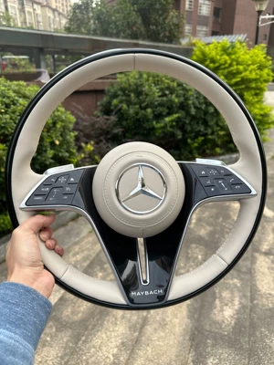 Maybach steering wheel, Steering wheel - black-walnut-wood-off-white-napa-leather