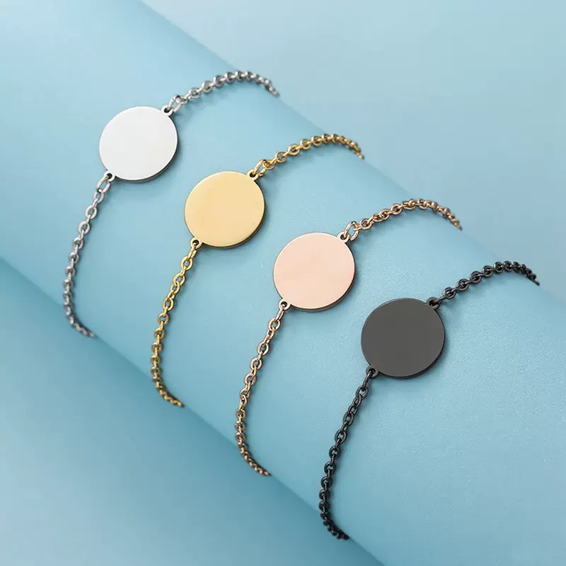 跨境批发现货不锈钢圆形手链欧美十字链手链空白材料节日礼物手链