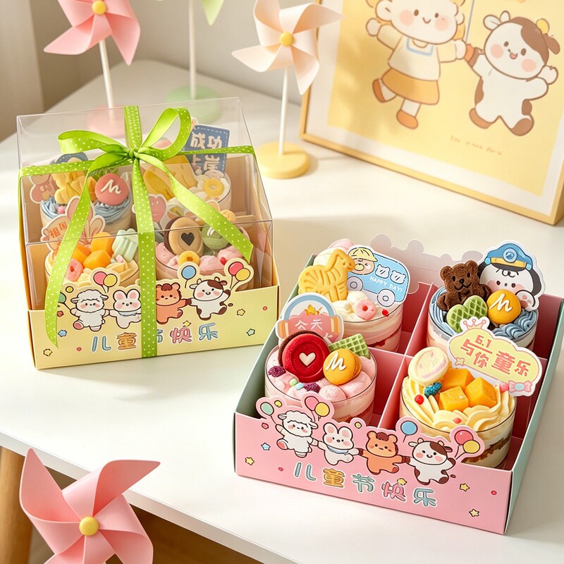 Happy Children's Day Mousse Cake Decoration Cartoon Animals Four-Grid 61 Dessert Portable Packaging Box Happy Children's Day Mousse Cake Decoration Cartoon Animals Four-Grid 61 Dessert Portable Packaging Box