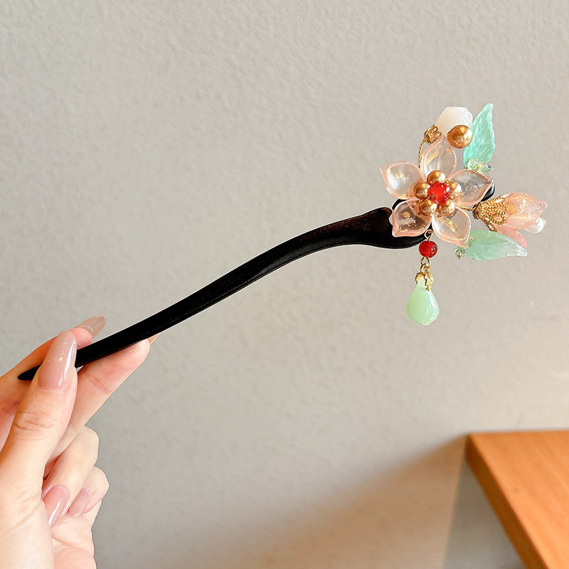 女性用の新しい中国風の木製ヘアピン、ハイエンドの古代スタイルのタッセルヘアピン、後頭部に多用途のヘアピンとヘッドドレス|undefined