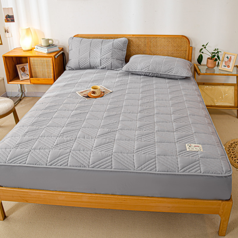 2023 new class a raw cotton natural color soybean fiber quilted bed hat three-piece mattress protection cover