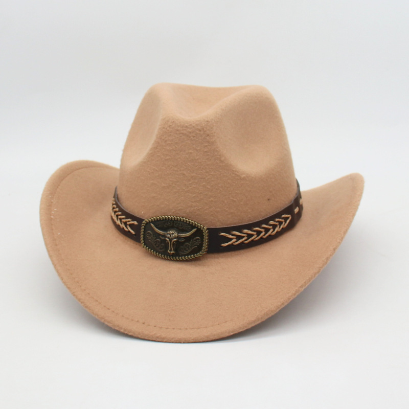 New Style Bull Head Decoration Western Cowboy Autumn Winter Woolen Top Men Women Riding European American Cross-Border_voghion.com