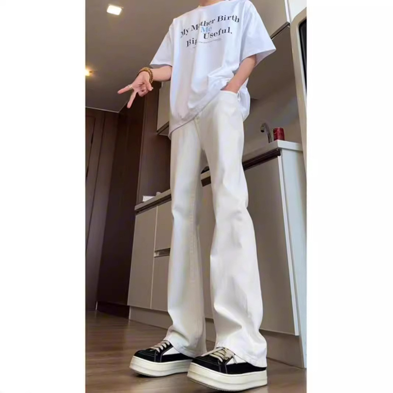 American Style White Straight-Leg Jeans Men's Autumn Thin Tall Layered Pants Slim-Fit Slimming Scimitar Pants