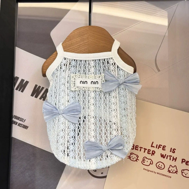Новый летний тонкий кружевной жилет с бантом для кошек и собак, одежда на бретельках для домашних животных, дышащая одежда