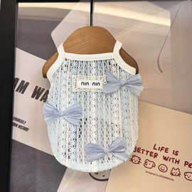 夏季新款薄款蝴蝶结镂空蕾丝猫咪小狗狗小背心吊带宠物衣服装透气