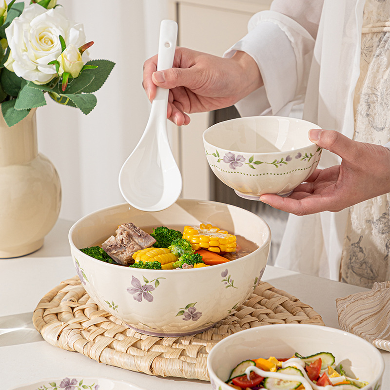 estilo japonés de alto valor bajo esmalte de cerámica de color platos set de tazón de arroz casero tazón de fideos tazón de sopa nueva casa cubiertos image 4