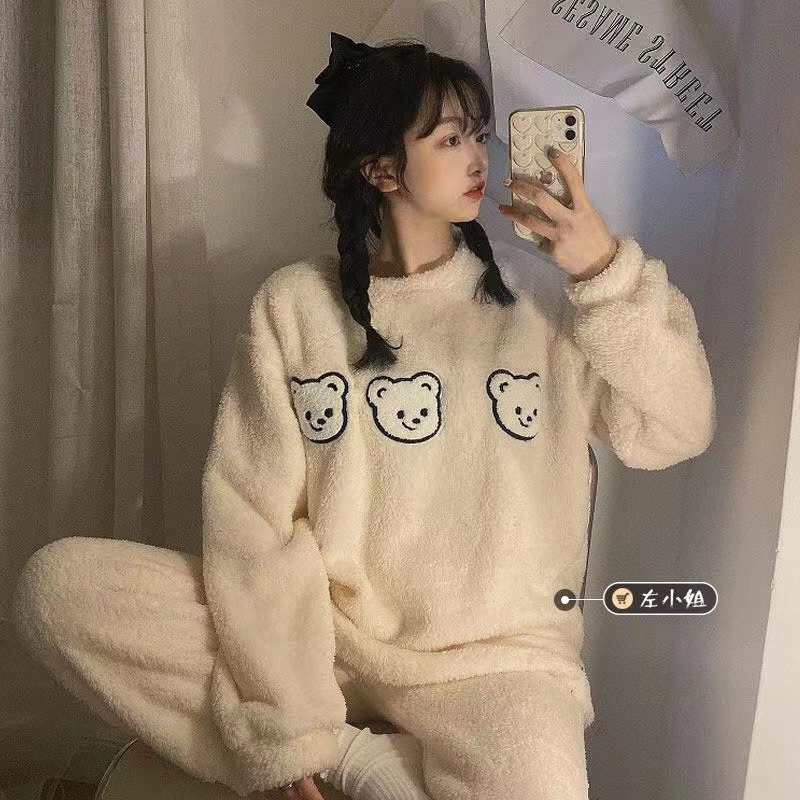 Otoño y invierno pijamas mujeres coral veludo engrosado 2024 nuevos estudiantes cálidos franela invierno conjunto de ropa para el hogar image 34
