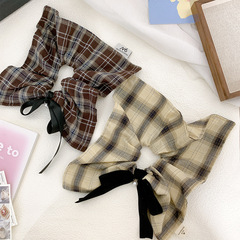 Retro black bow pearl checkered fabric large intestine hair tie with a touch of elegance, low bun hairband hair accessory headband