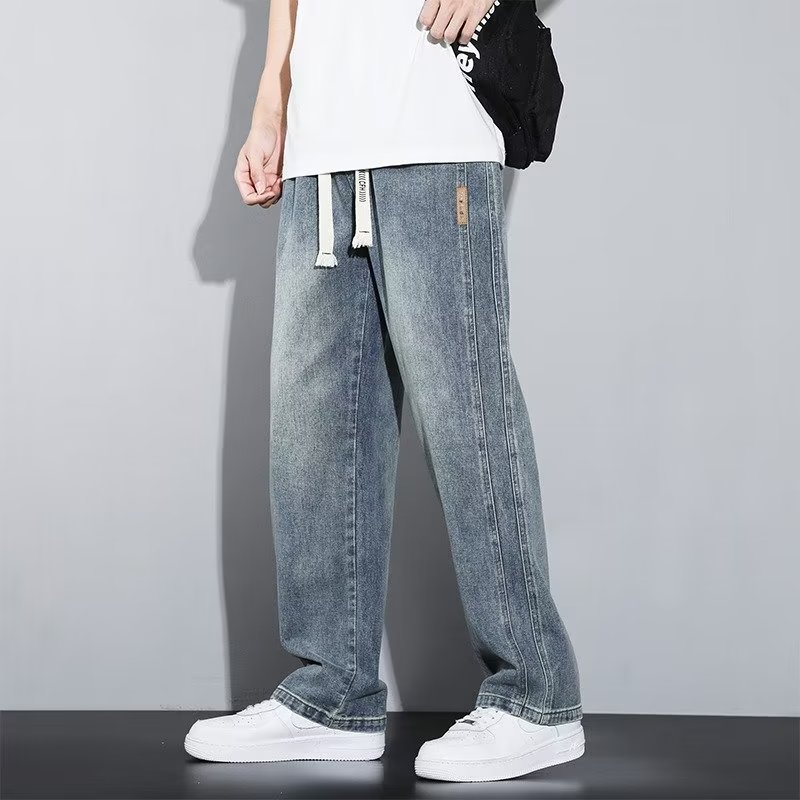 Men's Casual Jeans Trendy Brand Used Pants Trendy All-match Spring and Autumn High-rise Comfortable Straight Loose Wide-leg Pants