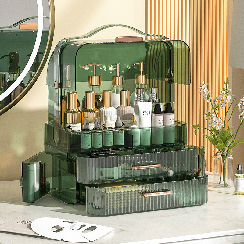 Caja de almacenamiento de cosméticos de red, caja de almacenamiento multifuncional para productos de cuidado de la piel tipo cajón de gran capacidad