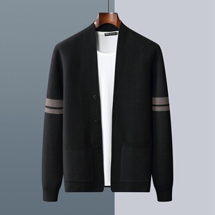 Casual Wool Knitted Cardigan Men's Autumn and Winter New Fashion V-neck Solid Color All-match Top Loose Sweater Jacket