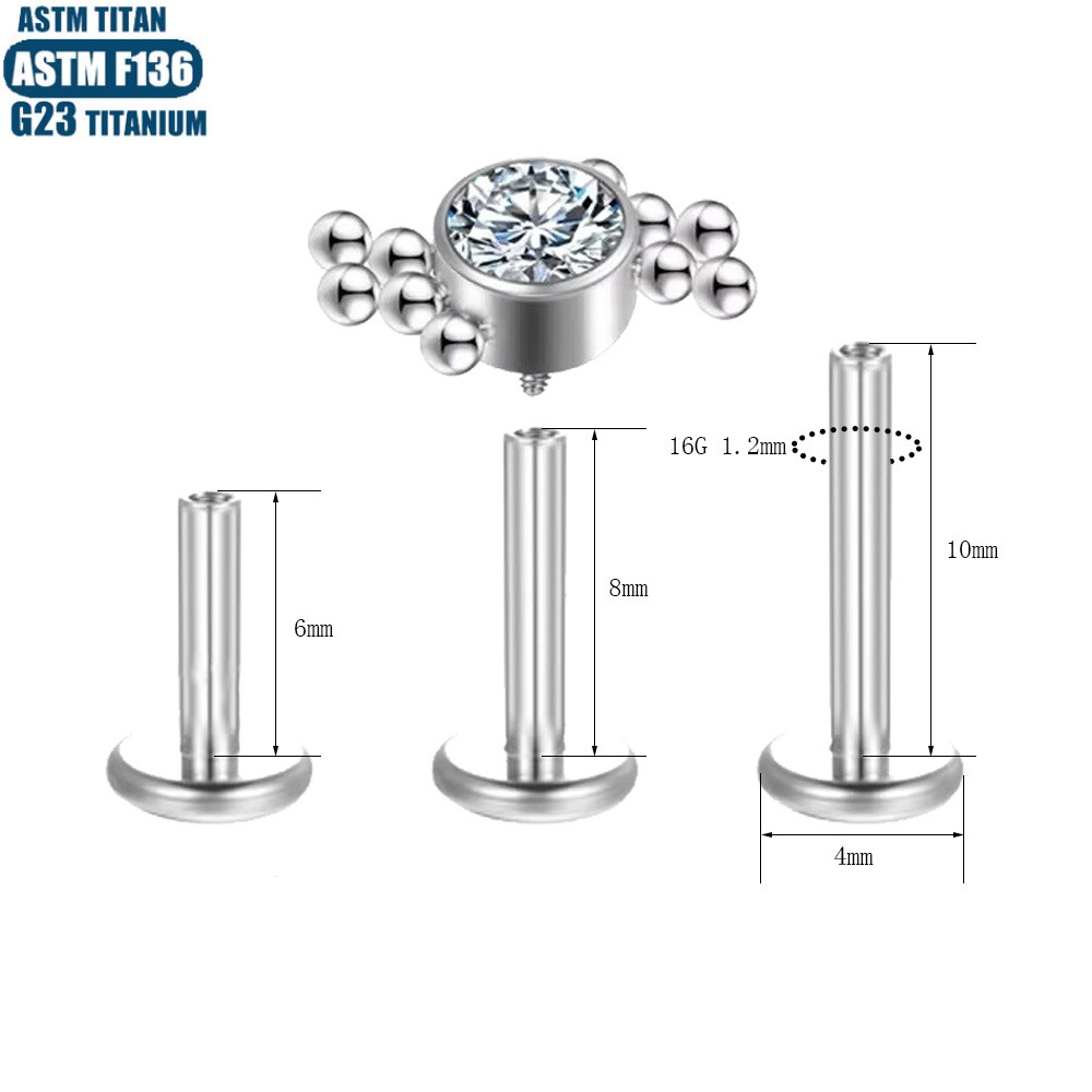 Silver pointed spike labret stud material detail