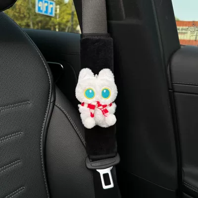 Car seatbelt shoulder pad protective cover decoration, universal for all seasons, creative cute little black cat, car interior accessories for women (Seat belt shoulder pad) - white-cat-red-and-white-scarf