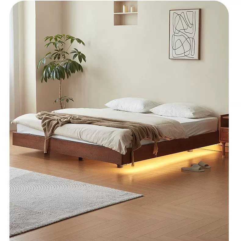 客家木匠北欧实木床极简现代无床头日式原木榻榻米小户型悬浮床架