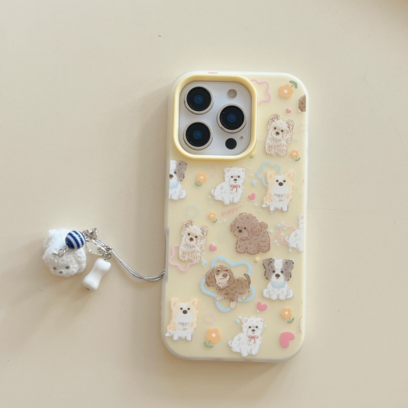 Ins dibujos animados lindo cachorro para iPhone15/16pro funda para teléfono móvil Apple 14promax creativo femenino 13p