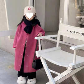 儿童秋季外套韩版中长款儿童秋冬季新款洋气女童大衣双面呢子时尚