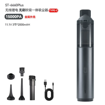 Car vacuum cleaner dust removal large suction inflatable integrated dual-purpose handheld high-power car mini brushless dust blower (Tozsoranlar) - gunmetal-color-brushless-motor-3-speed-adjustment-type-c-fast-charging-19000pa-3-sections-2000mah-blow-suction-three-in-one-vacuum-cleaner