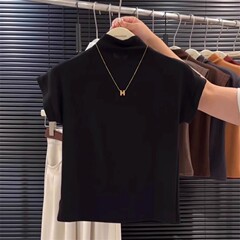 软糯半高领短袖t恤女春夏新款修身显瘦内搭打底衫直角肩上衣ins