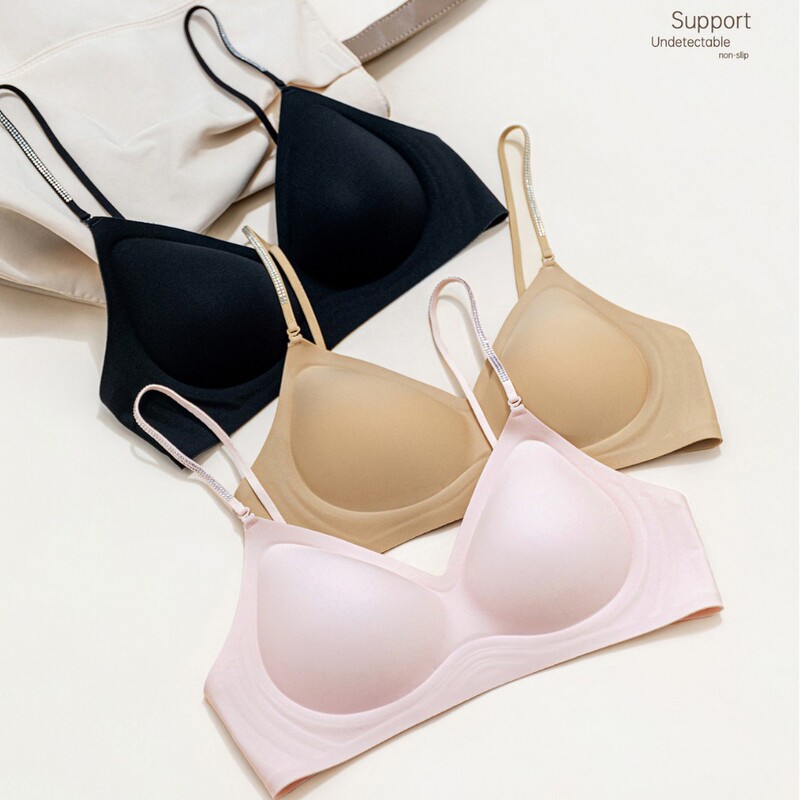 Original Genuine Product 202 - Lightweight Bra with Fixed Cups, Rhinestone Embellishments, Thin Straps, Multiple Wearing Styles, Halter Neck, Cross-Back Design, Beautiful Back Bra