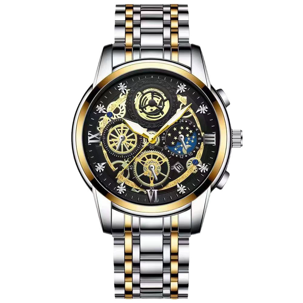 KASARO Waterproof Quartz Men's Watch - Trendy Design with Stylish Dual-Tone Bracelet