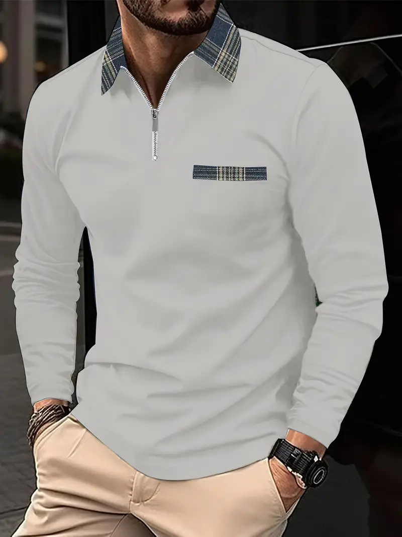 2024 otoño nuevo estilo comercio exterior transfronterizo hombres estampado 3D casual cremallera camisa POLO de manga larga MB14