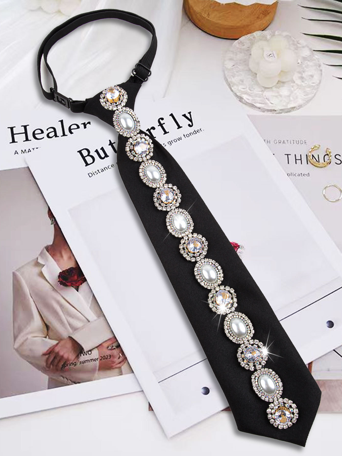 クロスボーダーの軽い豪華な黒いドリルのネクタイは怠け者のネクタイを調節できます。