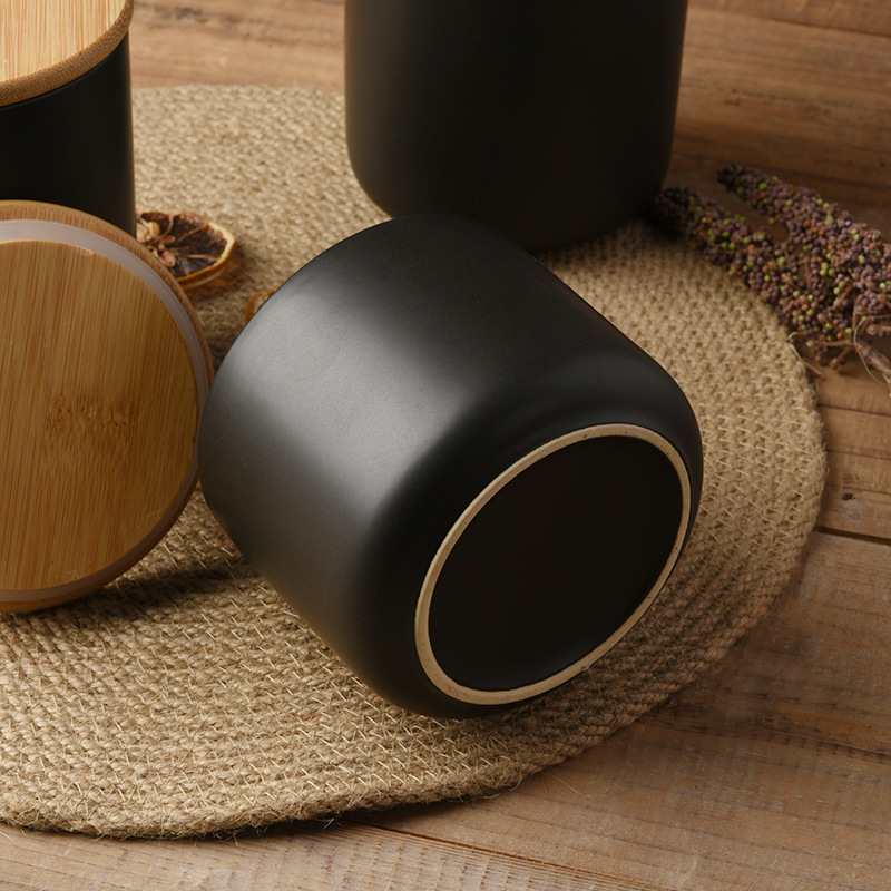 Tarro sellado de cerámica simple escandinavo con tapa de madera para almacenamiento de alimentos en la cocina, juego de té, almacenamiento de dulces, café y té. image 3