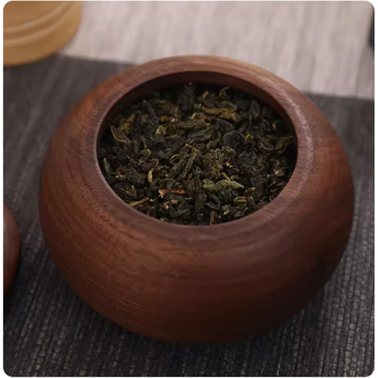 Caja de té redonda de madera de nogal negro de madera maciza tetera portátil hogar sala de estar mini nueva caja de té chino frasco sellado
