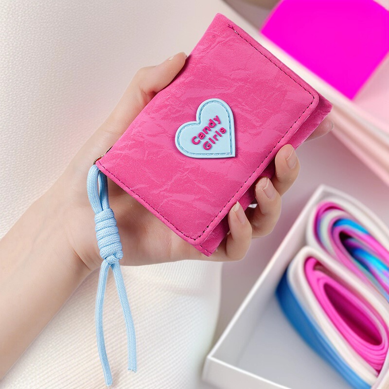 Cross-Border Lanyard Wallet Korean Style Heart Candy Wallet Women's Simple Short Women's Wallet Multi-Functional 70% off Package Batch Cross-Border Lanyard Wallet Korean Style Heart Candy Wallet Women's Simple Short Women's Wallet Multi-Functional 70% off Package Batch