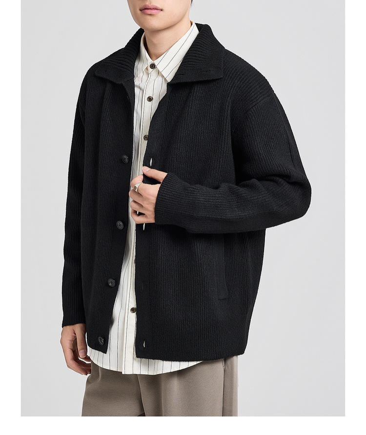 Áo len cardigan nam phong cách Mỹ dệt kim nhung hoa — màu đen chi tiết 28